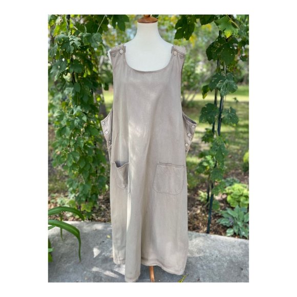 SOLD Vintage 90s Denim Jumper Dress Maxi Tan Volup Pockets Shift Sz 3X - Picture 7 of 8